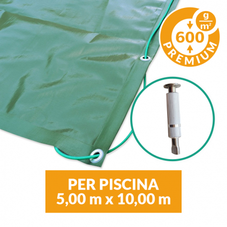 Copertura invernale Premium con tiranti e inserti per piscina 5x10
