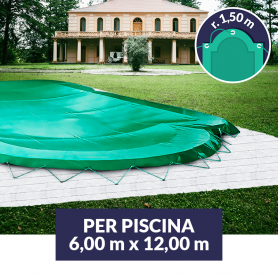 Copertura invernale con occhielli e tiranti per piscina 6x12 con scala r. 1,5 m