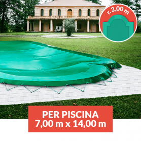 Copertura invernale con occhielli e tiranti per piscina 7x14 con scala r. 2,0 m