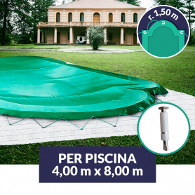 Copertura invernale con tiranti e inserti per piscina 4x8 con scala r. 1,5 m