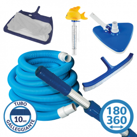 Kit pulizia piscina con asta 1,80-3,60 m e tubo galleggiante 10 m