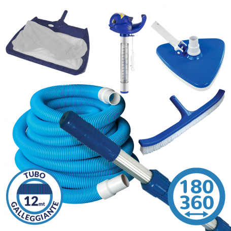 Kit pulizia piscina con asta 1,80-3,60 m e tubo galleggiante 12 m