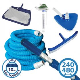 Kit pulizia piscina con asta 2,40-4,80 m e tubo galleggiante 10 m