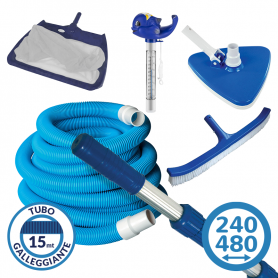 Kit pulizia piscina con asta 2,40-4,80 m e tubo galleggiante 15 m