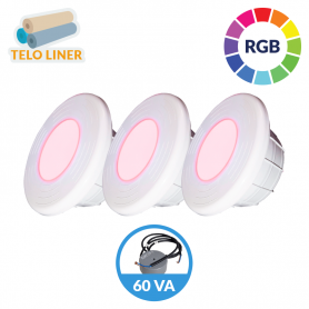 kit illuminazione 3 fari led rgb 18w + 1 trasformatore 60 va