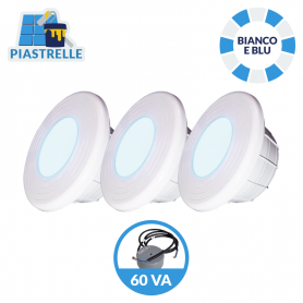 kit illuminazione 3 fari led bianco-blu 18w piastrelle + 1 trasformatore 60 va