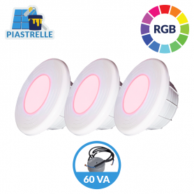 kit illuminazione 3 fari led rgb 18w piastrelle + 1 trasformatore 60 va