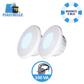 kit illuminazione 2 fari led bianco-blu 35w piastrelle + 1 trasformatore 100 va