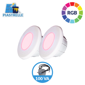 kit illuminazione 2 fari led rgb 35w piastrelle + 1 trasformatore 100 va